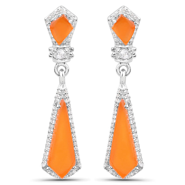 4.47 Carat Genuine Carnelian and White Topaz .925 Sterling Silver Earrings