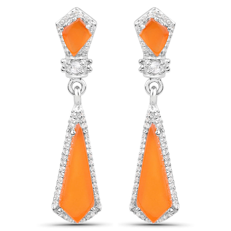 4.47 Carat Genuine Carnelian and White Topaz .925 Sterling Silver Earrings