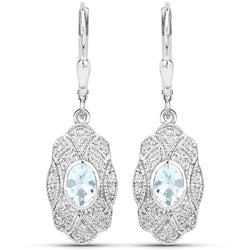 0.96 Carat Genuine Aquamarine and White Topaz .925 Sterling Silver Earrings