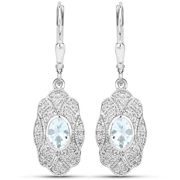 0.96 Carat Genuine Aquamarine and White Topaz .925 Sterling Silver Earrings