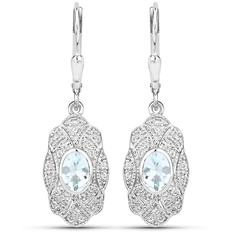 0.96 Carat Genuine Aquamarine and White Topaz .925 Sterling Silver Earrings