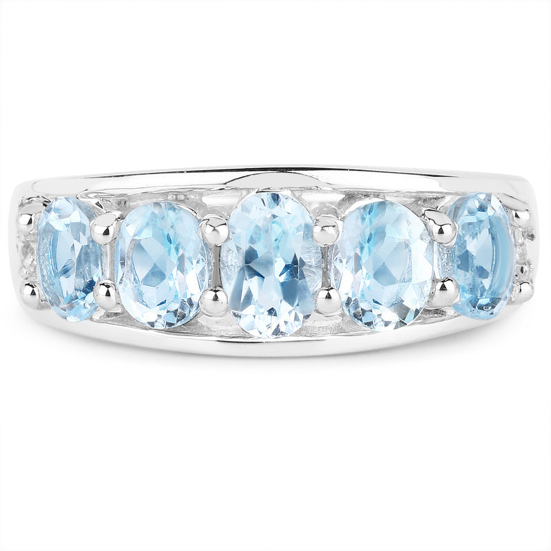 2.57 Carat Genuine  Blue Topaz and White Topaz .925 Sterling Silver Ring