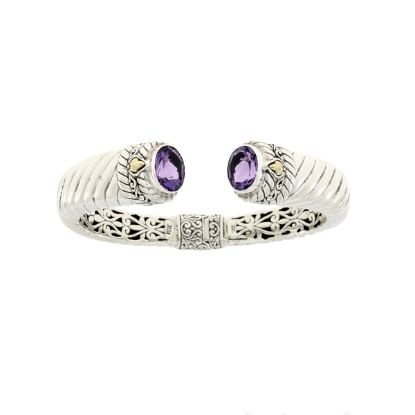 Amethyst Bangle Bracelet Sterling Silver 18KT Gold