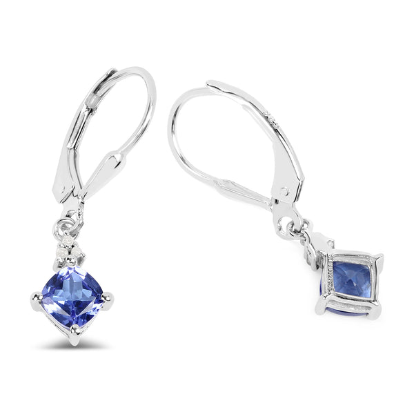 1.13 Carat Genuine Tanzanite and White Diamond .925 Sterling Silver Earrings