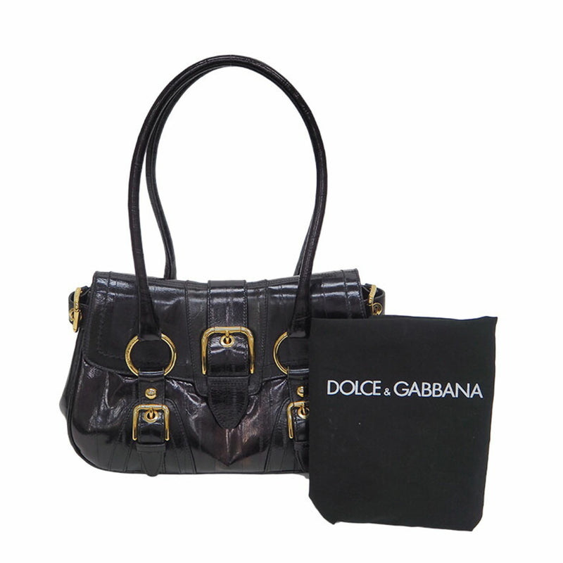 DOLCE & GABBANA embossed handbag black gloss leather belt