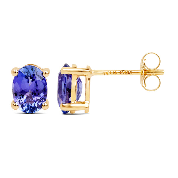 2.00 Carat Genuine Tanzanite 14K Yellow Gold Earrings