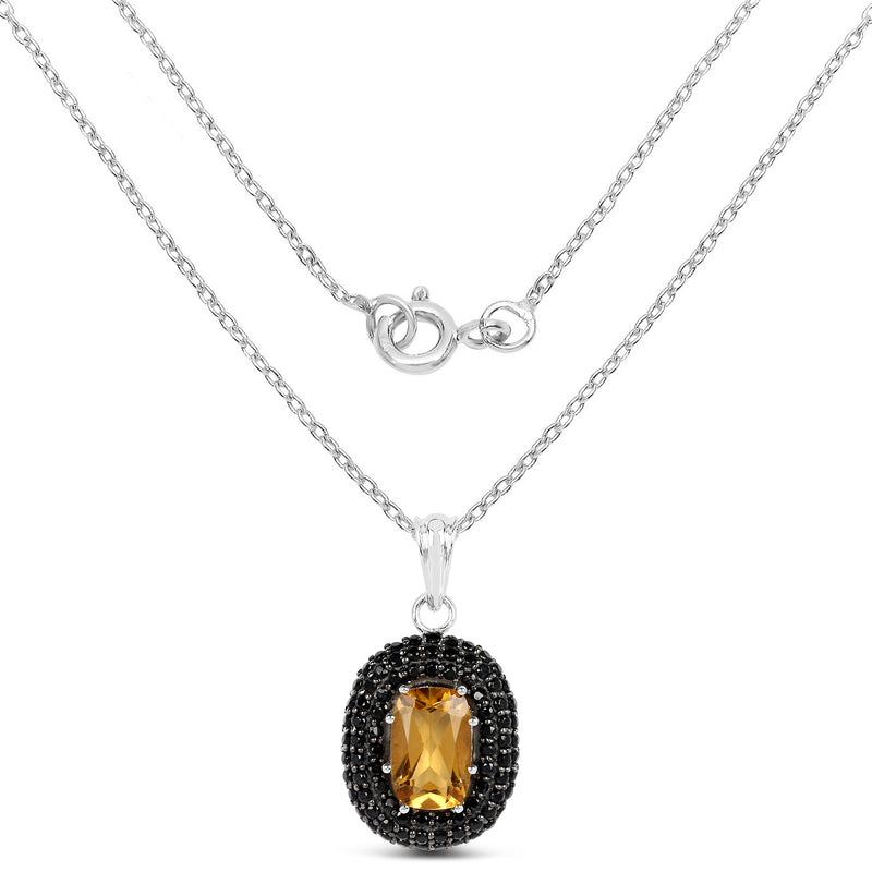 5.85 Carat Genuine Citrine and Black Spinel .925 Sterling Silver Pendant