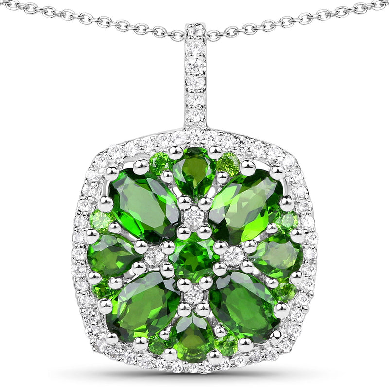 3.25 Carat Genuine Chrome Diopside and White Zircon .925 Sterling Silver Pendant