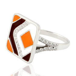 0.69ct Natural Cubic Zirconia Cocktail Ring 925 Sterling Silver Enamel Jewelry