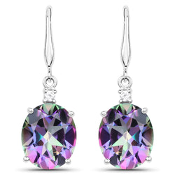 8.40 Carat Genuine Rainbow Quartz and White Zircon .925 Sterling Silver Earrings