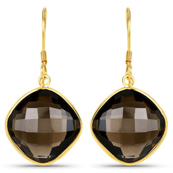 22.80 Carat Genuine Smoky Quartz .925 Sterling Silver Earrings