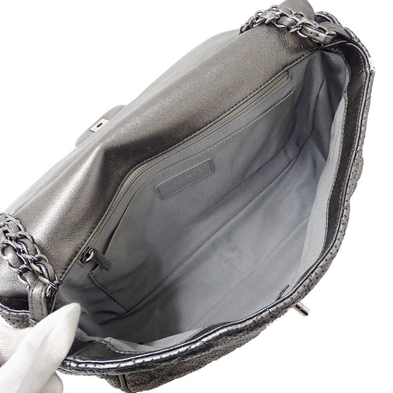 Chanel Matelasse Womens Leather Shoulder Bag Metallic Gray