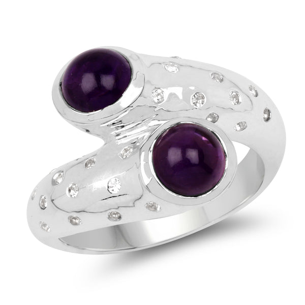 2.31 Carat Genuine Amethyst and White Topaz .925 Sterling Silver Ring