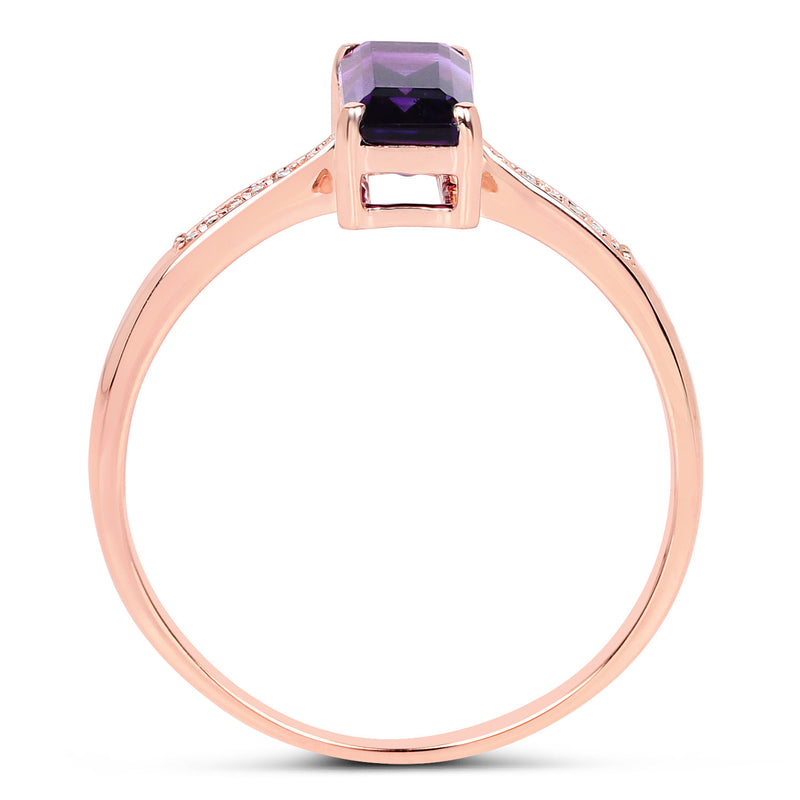 0.73 Carat Genuine Amethyst and White Diamond 14K Rose Gold Ring