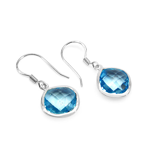 14.94 Carat Genuine Blue Topaz .925 Sterling Silver Earrings