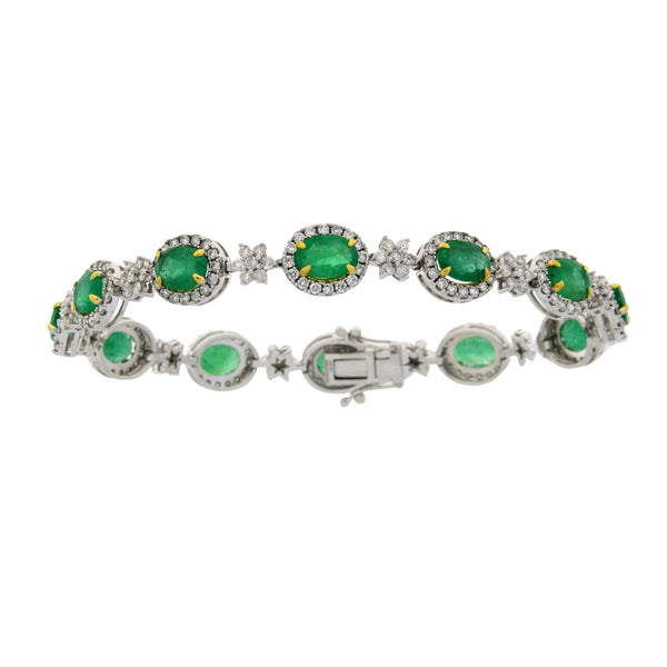 11.68ct Emerald Diamond Tennis Bracelet 14KT White Gold