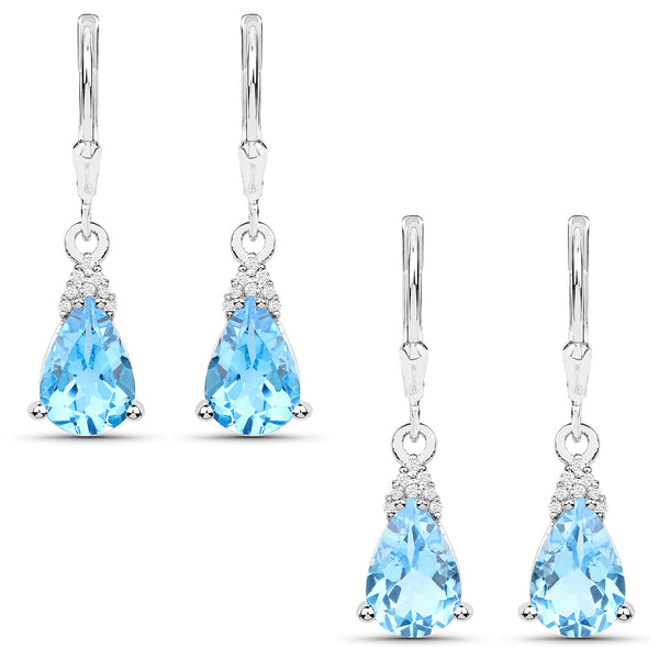 5.20 Carat Genuine Swiss Blue Topaz and White Zircon .925 Sterling Silver Earrings