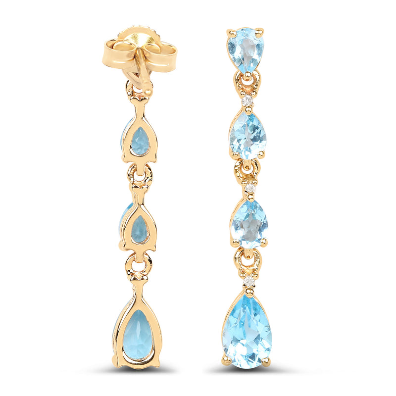 2.04 Carat Genuine Swiss Blue Topaz and White Diamond 14K Yellow Gold Earrings