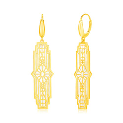 14K Yellow Gold Art Deco Dangle Earrings with Mother of Pearl Inlay