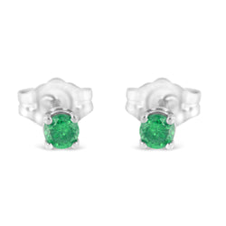 .925 Sterling Silver 1/4 Cttw Round Brilliant-Cut Green Diamond Classic 4-Prong Stud Earrings (Fancy Color-Enhanced, I2-I3 Clarity)