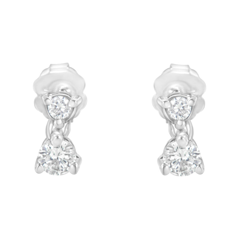 14K White Gold 1/3 cttw Double Diamond Stud Earrings (H-I Clarity, I1-I2 Color)