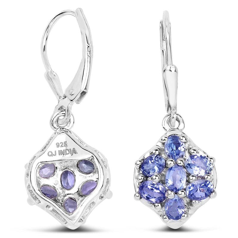 2.38 Carat Genuine Tanzanite .925 Sterling Silver Earrings