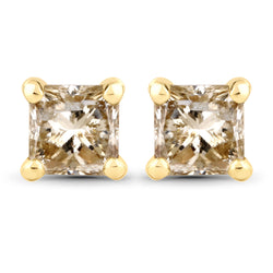 0.43 Carat Genuine Champagne Diamond 14K Yellow Gold Earrings (SI1-SI2)