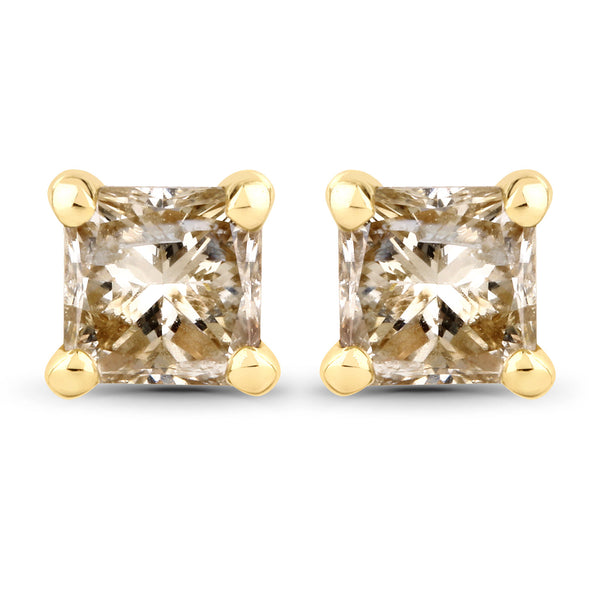 0.43 Carat Genuine Champagne Diamond 14K Yellow Gold Earrings (SI1-SI2)