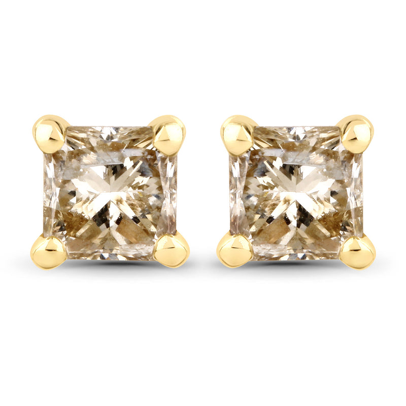 0.43 Carat Genuine Champagne Diamond 14K Yellow Gold Earrings (SI1-SI2)