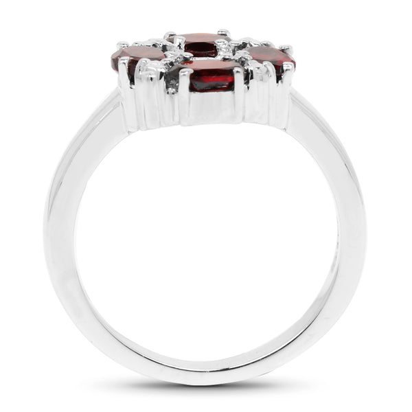 2.02 Carat Genuine Garnet & White Topaz .925 Sterling Silver Ring