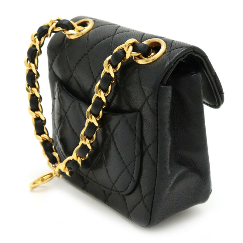 CHANEL Mini Matrasse Coco Mark Chain Bag Charm Leather Black GP