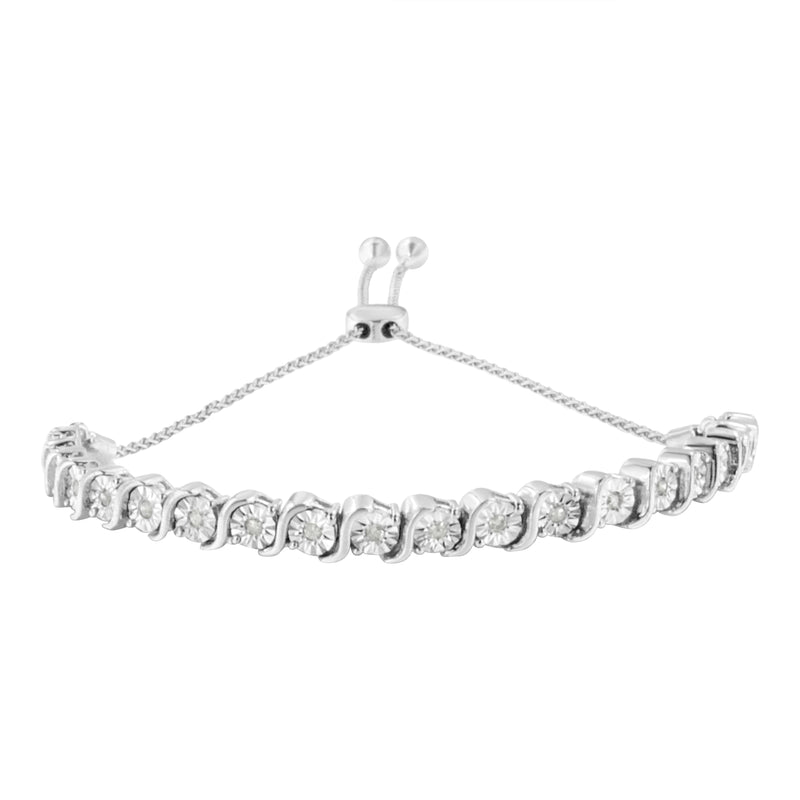 .925 Sterling Silver 1/4 Cttw Diamond "S" Curve Link Bolo Style Adjustable Bracelet (I-J Color, I2-I3 Clarity)