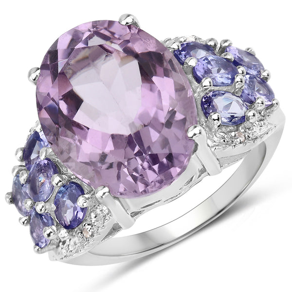6.62 Carat Genuine Amethyst, Tanzanite and White Topaz .925 Sterling Silver Ring