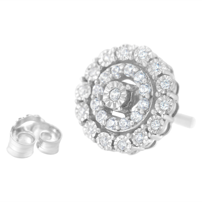 .925 Sterling Silver 1/2 cttw Miracle-Set Diamond Double Halo Stud Earring (I-J Clarity, I3 Color)