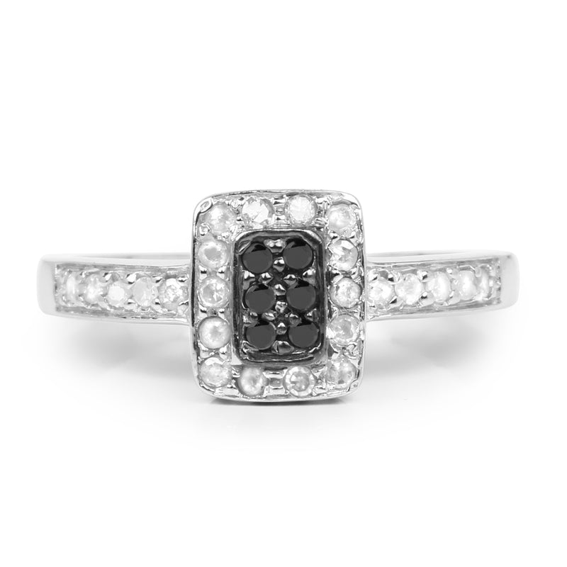 0.35 Carat Genuine Black Diamond and White Diamond .925 Sterling Silver Ring