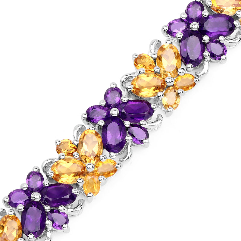 24.03 Carat Genuine Amethyst and Citrine .925 Sterling Silver Bracelet