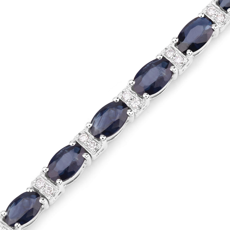 8.07 Carat Genuine Blue Sapphire and White Diamond 14K White Gold Bracelet