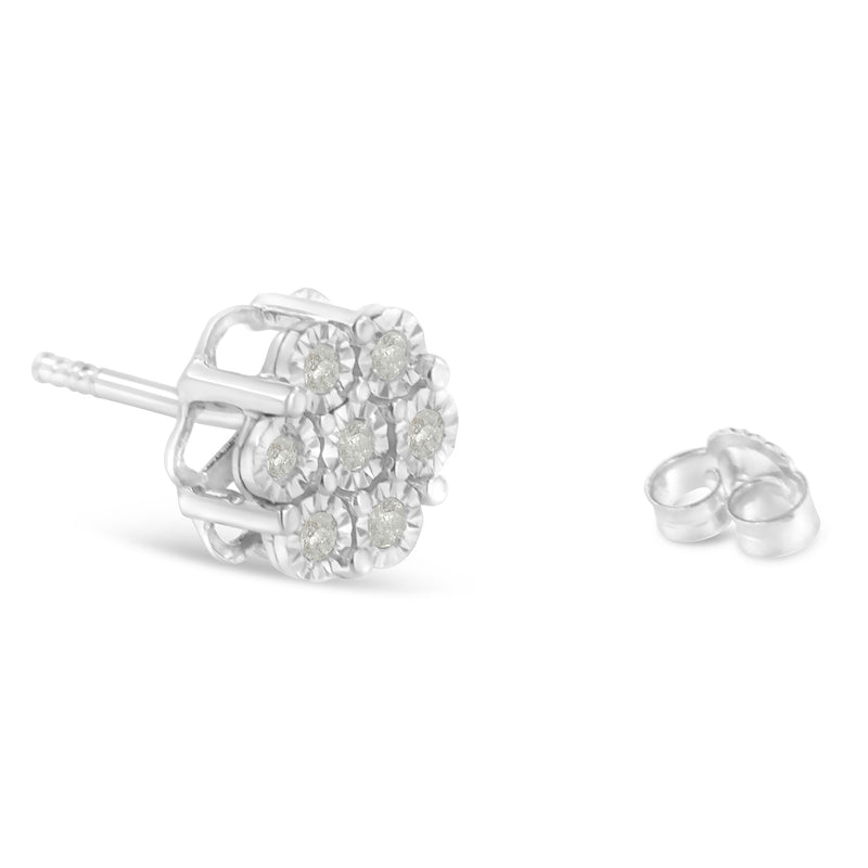 .925 Sterling Silver 1/4 Cttw Round-Cut Diamond Miracle-Set Floral Cluster Button Stud Earrings (I-J Color, I3 Clarity)