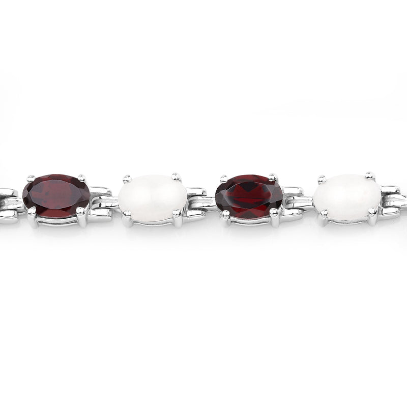 9.02 Carat Genuine Garnet and Opal .925 Sterling Silver Bracelet