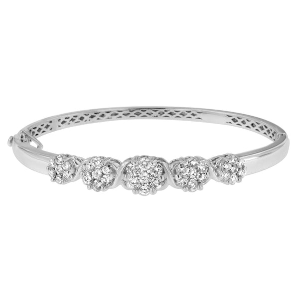 14K White Gold 2 1/2 ct. TDW Diamond Floral Bangle Bracelet (H-ISI1-SI2)