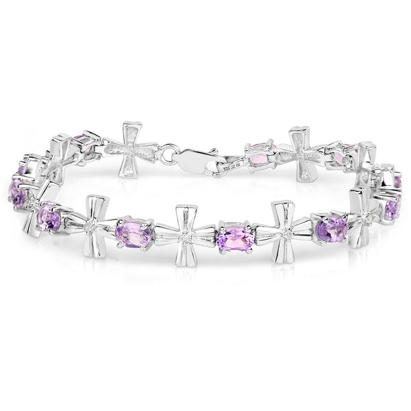 5.29 Carat Genuine Amethyst & White Diamond .925 Sterling Silver Bracelet