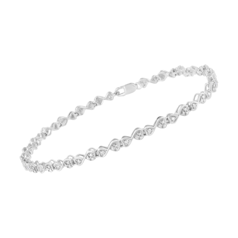 .925 Sterling Silver 1/4 cttw Prong Set Round-Cut Diamond Heart and Infinity Link Bracelet (I-J Color, I2-I3 Clarity) - Size 7.25"