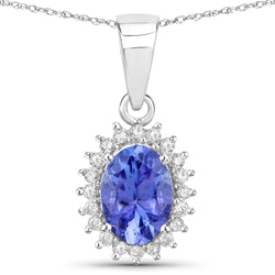 0.86 Carat Genuine Tanzanite and White Diamond 14K White Gold Pendant