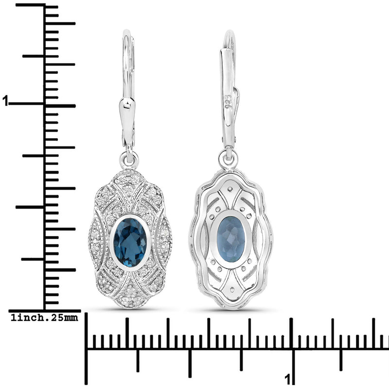 1.32 Carat Genuine London Blue Topaz and White Topaz .925 Sterling Silver Earrings