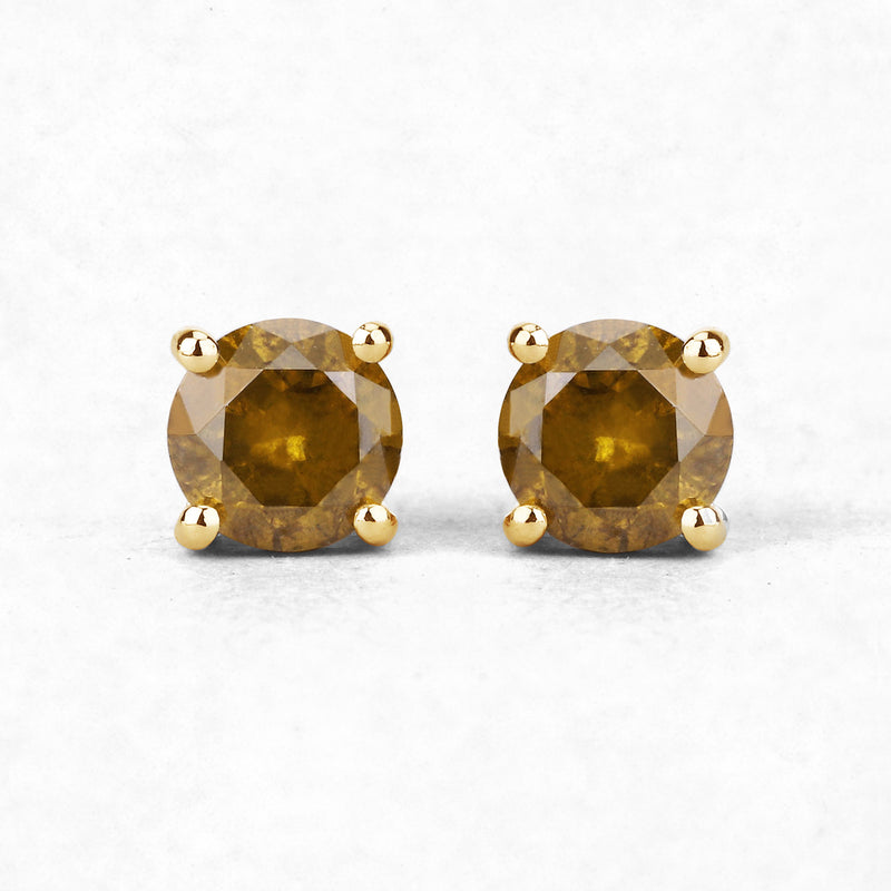 0.74 Carat Genuine Yellow Diamond 14K Yellow Gold Earrings ( I1-I2 )