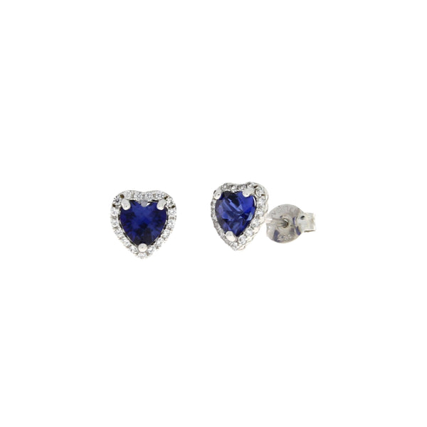 Natural Created Sapphire Heart Earrings Sterling Silver