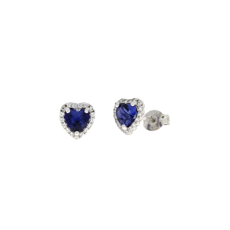 Natural Created Sapphire Heart Earrings Sterling Silver