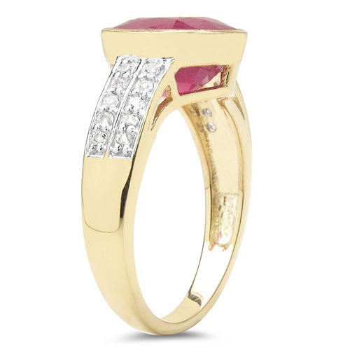 14K Yellow Gold Plated 4.30 Carat Genuine Glass Filled Ruby & White Topaz .925 Sterling Silver Ring