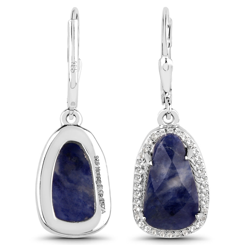 5.94 Carat Genuine Blue Aventurine and White Topaz .925 Sterling Silver Earrings