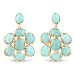 14K Yellow Gold Plated 25.73 Carat Genuine Amazonite .925 Sterling Silver Earrings